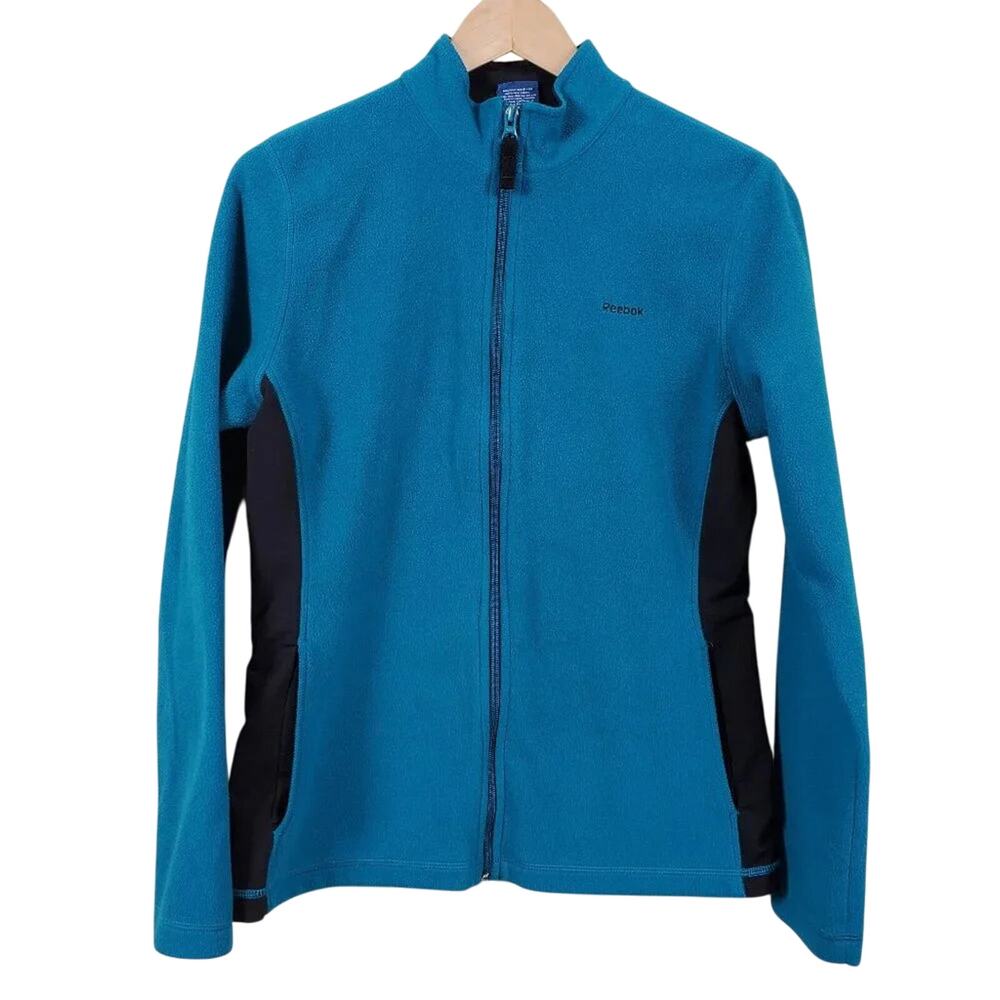 Reebok Full Zip Athletic Jacket Turquoise Black Trim Women Size M Long Sleeve
